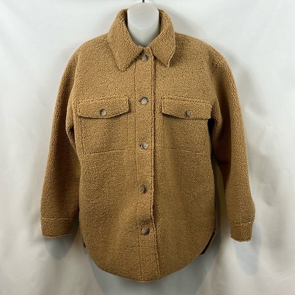 Joie Sherpa Fleece Teddy Shirt Brown Boxy Shacket Oversized Jacket Size S - NEW - Picture 1 of 9